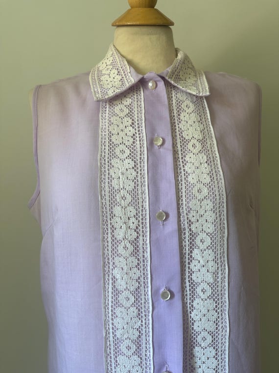 Vintage 1970s NPC Fashions Lavender Lace Trim Shift Dress Collared Mod Dress View 3