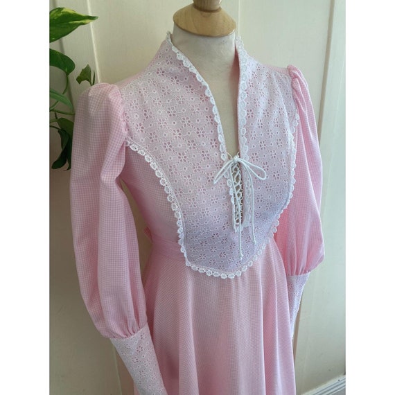 60's/70's Pale Pink and White Gingham Long Sleeve… - image 2