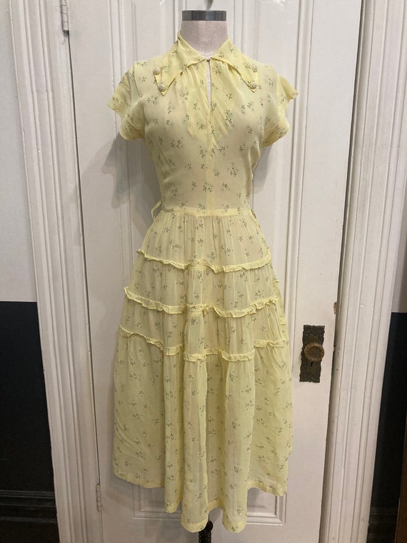 30's/40's Vintage Sheer Pale Lemon Yellow Midi Dr… - image 2