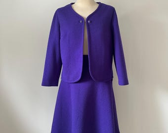 Vintage Late 60s Early 70s Purple Mod Skirt Suit by R & K Knits