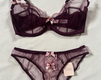 Agent Provocateur ‘Lorna’ Burgundy Bra and Ouvert Set