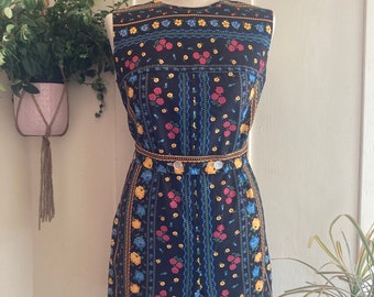 Vintage 70’s Cotton Floral Print Hippie Boho Sleeveless Romper with Belt