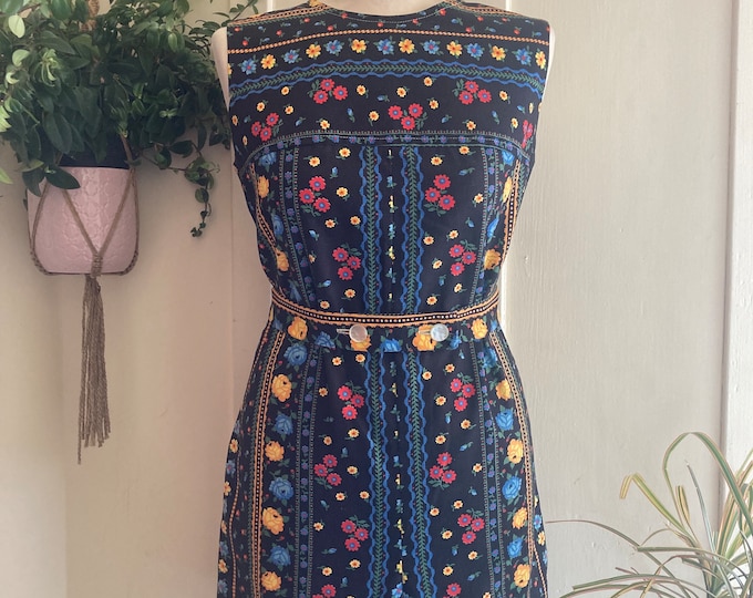Vintage 70’s Cotton Floral Print Hippie Boho Sleeveless Romper with Belt