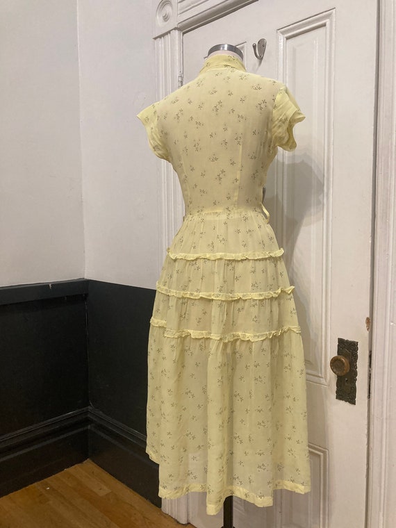 30's/40's Vintage Sheer Pale Lemon Yellow Midi Dr… - image 6