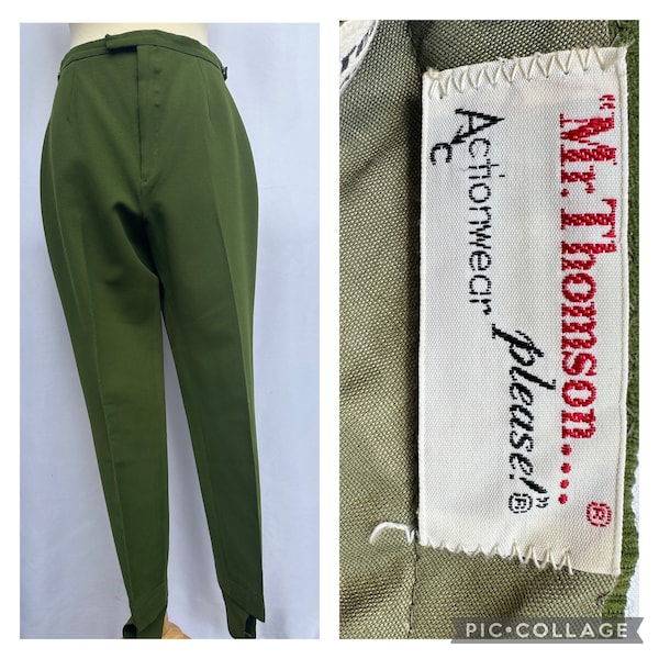 1960’s “Mr. Thompson…Please!” Olive Green High Waisted Tapered Trouser with Detachable Boot Strap