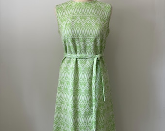 Vintage 70s Chartreuse Geometric Mod Day Dress