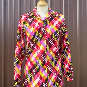 Vintage 70's Bright Plaid Collared Button Up Long Sleeve Shirt by 'Lanie J. - Styled in California'