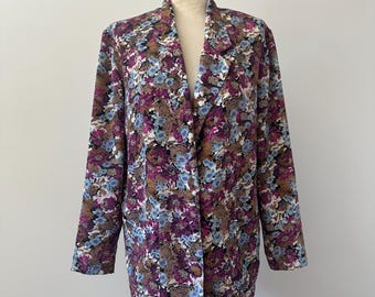 Blazer floral vintage de los años 80 / Chaqueta con estampado abstracto / Talla 8 de mujer, fabricada en EE. UU.