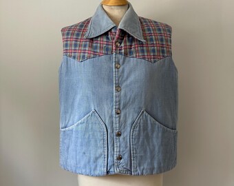 Vintage 1970s Handgemachte Western Jeans Weste