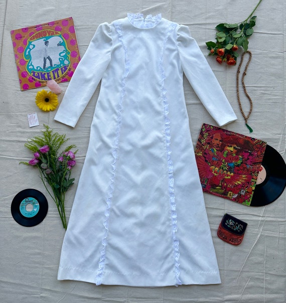 1970's Handmade White Prairie Hippie Long Sleeve M