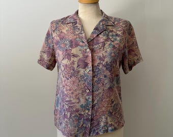 Vintage late jaren 70 bloemen blouse met knoopsluiting, handgemaakte pastelkleurige cottagecore-top