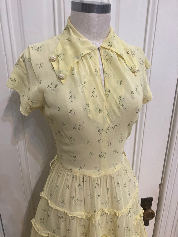 30's/40's Vintage Sheer Pale Lemon Yellow Midi Dr… - image 3