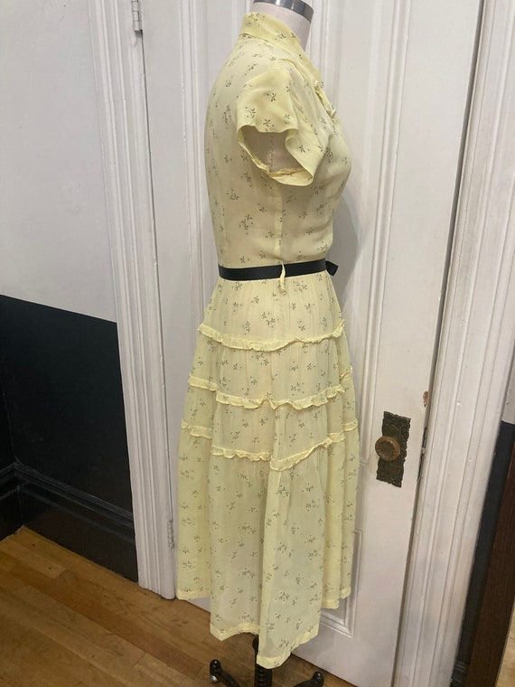 30's/40's Vintage Sheer Pale Lemon Yellow Midi Dr… - image 4