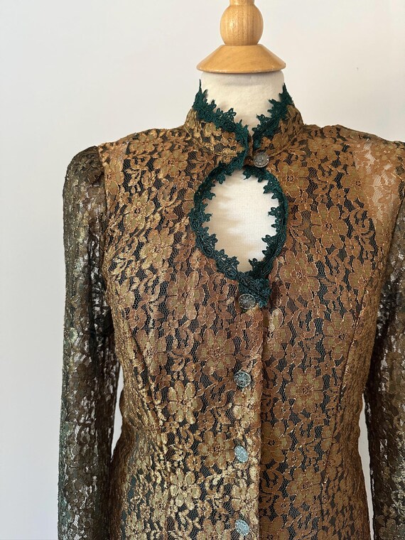 Vintage 90s Metallic Lace Gothic Maxi Dress by C Studio View 3