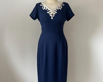 Vintage 1950er Navy Strass Etuikleid von Original Lilli Diamond of California