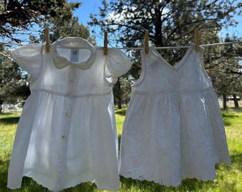 Vintage White Indian Cotton Baby Girl Dresses by 'April Cornell' | 6-12 months