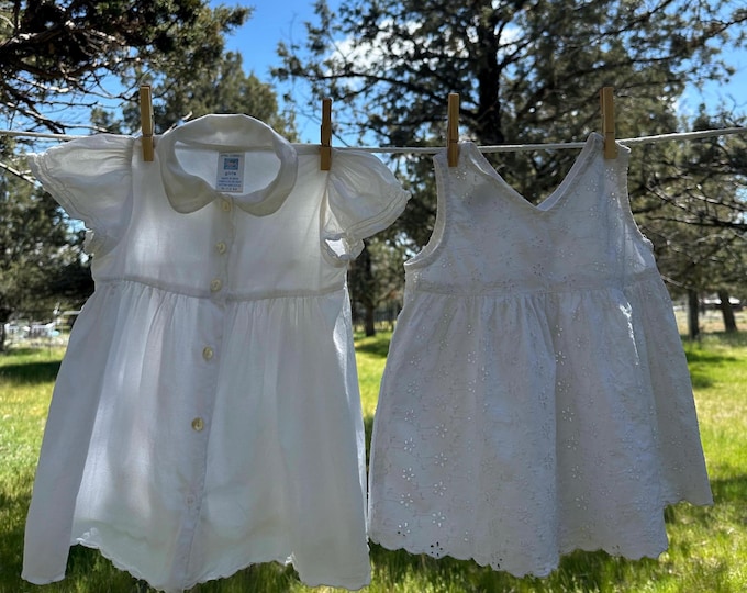 Vintage White Indian Cotton Baby Girl Dresses by 'April Cornell' | 6-12 months