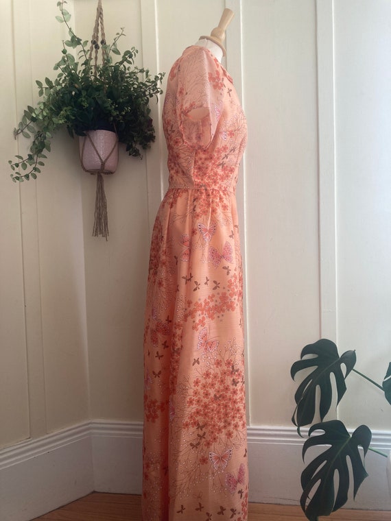 1970’s Alfred Shaheen Peachy Pink Butterfly Print… - image 3
