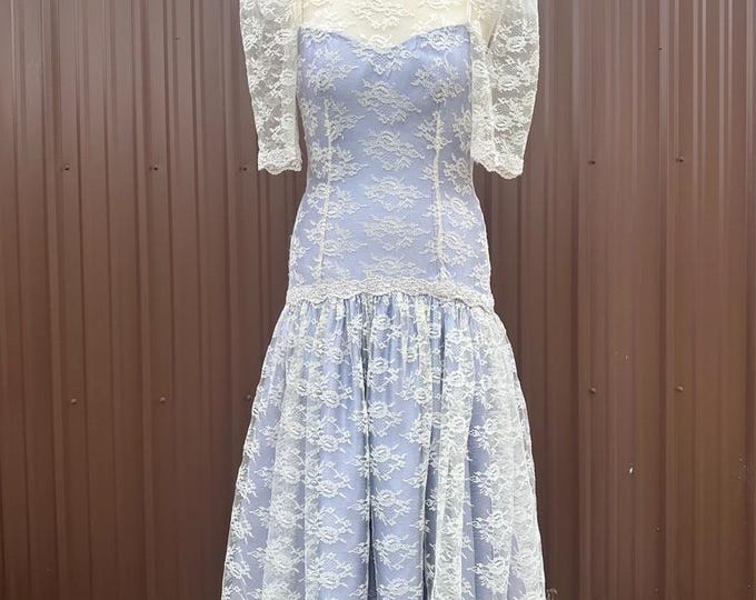 Vintage 70's Handmade Drop Waist Puff Sleeve Lace Dress | size x-small