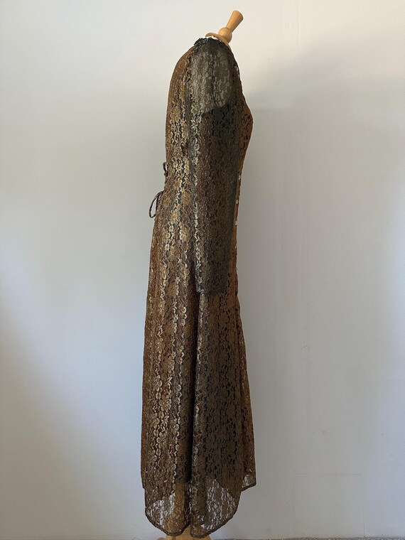 Vintage 90s Metallic Lace Gothic Maxi Dress by C Studio View 5