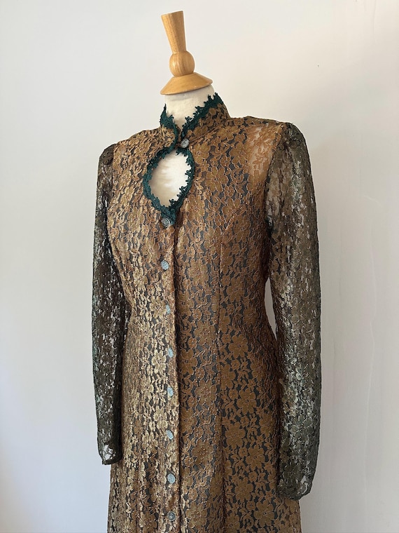 Vintage 90s Metallic Lace Gothic Maxi Dress by C Studio View 2