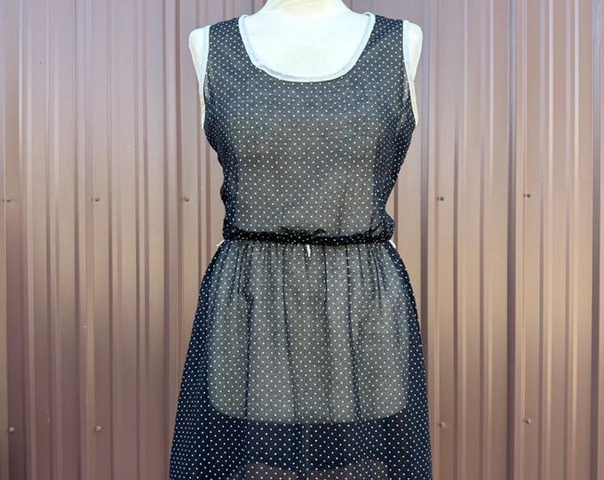 Vintage 70's 80's Sheer Sleeveless Black and White Polka Dot Mini Dress by 'Sansage'
