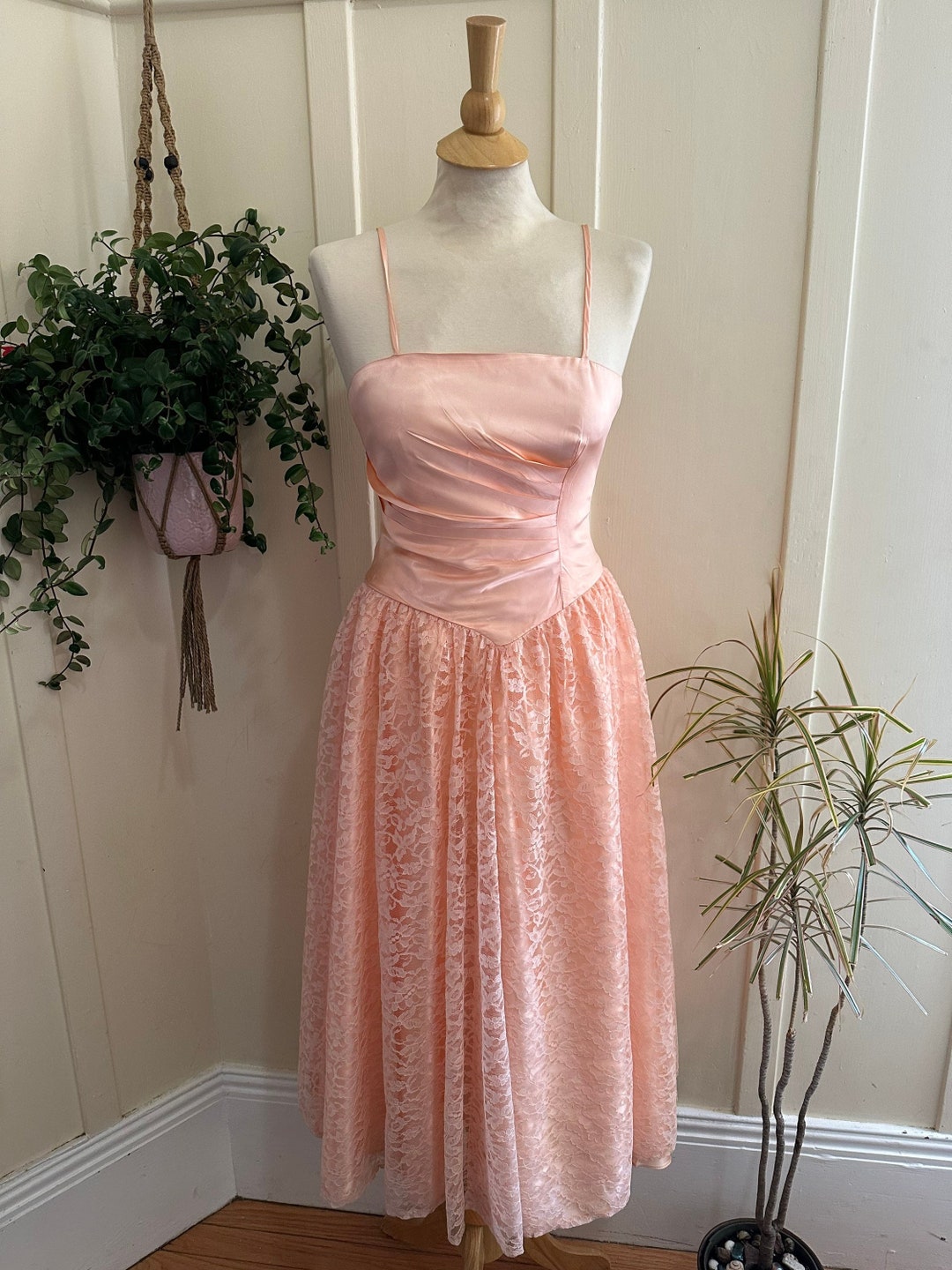 1970's/80s Jcpenny Union Made Pale Pink Midi Party Dress With Full