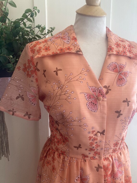 1970’s Alfred Shaheen Peachy Pink Butterfly Print… - image 4