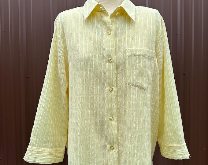 Vintage 80's 90's Yellow Collared Button Up Blouse with Shell Cami by 'Alfred Dunner' | size XL
