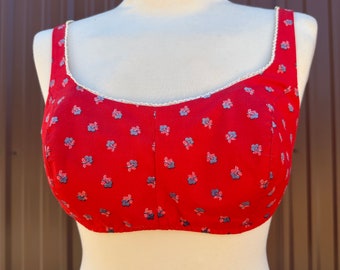 Vintage 60’s/70’s Red Floral Print Pin Up Swim Bra Top