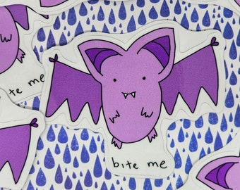 Bite Me Purple Vampire Bat Vinyl Die-Cut Sticker