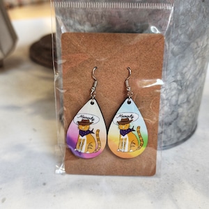 Meowdy Cowboy Cat Teardrop Earrings, Western Novelty Earrings