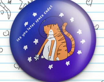 Space Cadet Cat Orange Tabby 1.25" Button, Astronaut Cat, Space Cat Meme, Funny Button, Cat Pin Badge, Cat Lover Gift, Orange Tabby Cat