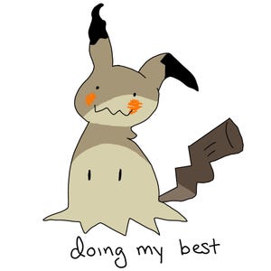 K&ouml;nnte beinhalten: Eine Cartoon-Illustration eines braunen und beigen Pokemon-Charakters mit schwarzen Ohren und einem braunen Schwanz. Der Charakter hat einen orangefarbenen Rouge auf den Wangen und der Text "doing my best" ist darunter geschrieben.