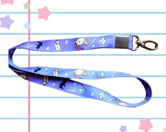 Cordón de nailon con cierre ovalado y diseño de meme de gato morado