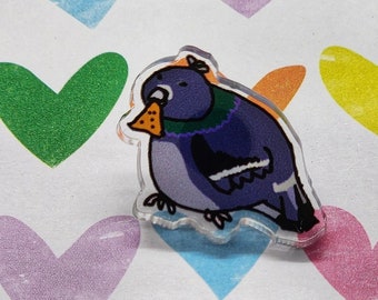 Living The Dream Cute Pigeon Friend Acrylic 1 Inch Pin, Pigeon Acrylic Pin, Bird Gift, Pigeon Fan Pin, Meme Aesthetic, Bird Lover Pin