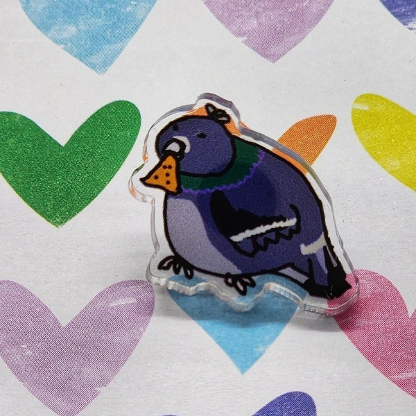 Living The Dream Cute Pigeon Friend Acrylic 1 Inch Pin, Pigeon Acrylic Pin, Bird Gift, Pigeon Fan Pin, Meme Aesthetic, Bird Lover Pin