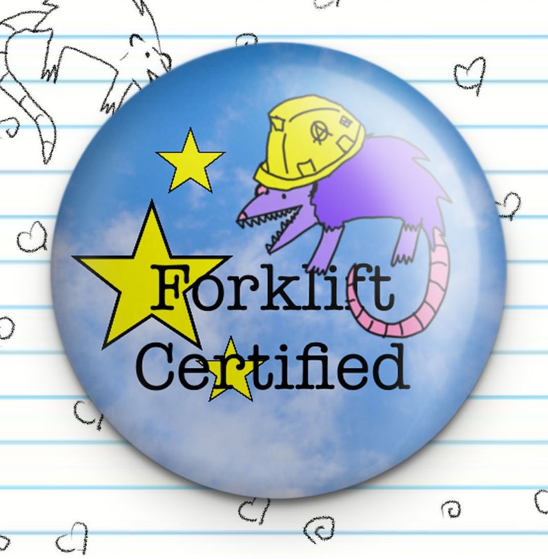 Forklift Certified Possum Opossum 1.25 Button, OSHA Compliant Button, Possum Fan Gift, Possum Fan Gift, Blue Collar Work, Purple Possum image 1