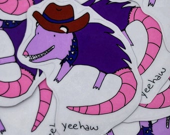 Yeehaw Purple Cowboy Possum Vinyl Die-Cut Sticker