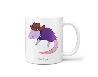 Yeehaw Cowboy Purple Possum Novelty Mug