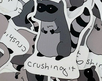 Crushing It Raccoon Vinyl Die-Cut Sticker