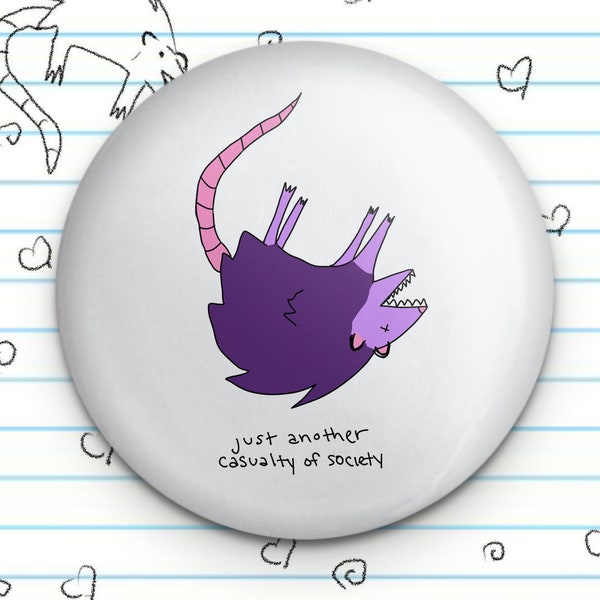 Casualty of Society Possum Opossum 1.25" Button, Pop Punk Button, Possum Fan Gift, Pop Punk Fan Gift, Punk Possum Fan, Purple Possum Lover