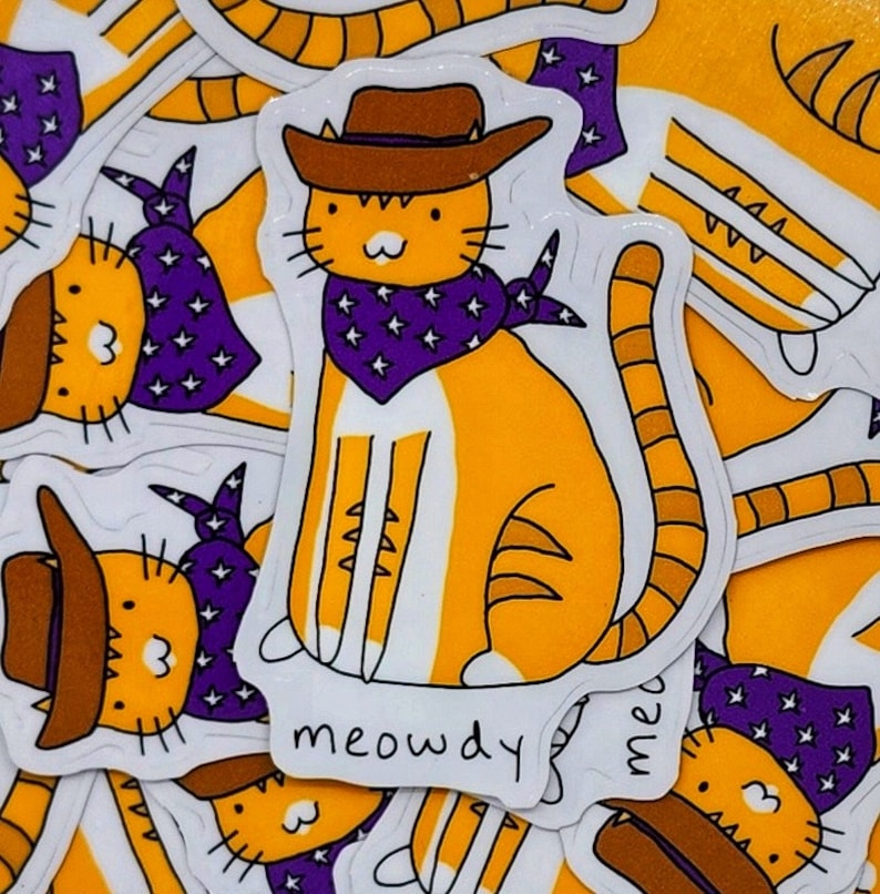 Meowdy Howdy Cowboy Cat 3 inch Vinyl Die-Cut Sticker image 1