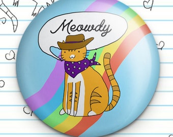 Rainbow Meowdy Cowboy Cat 1.25" Button