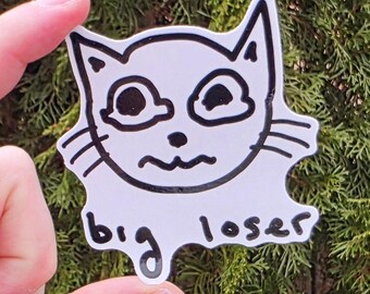 Vinyl gestanste sticker Big Loser White Cat Meme