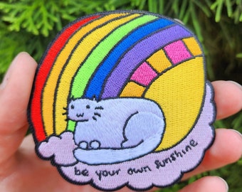 Be Your Own Sunshine Rainbow Cat 3 Inch Iron On Patch