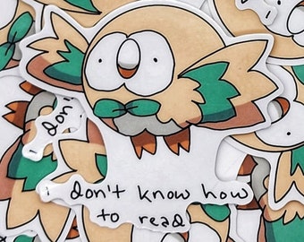 I Don't Know How To Read Flying Owl Grass Type Friend 3 Inch Vinyl Die-Cut Sticker, Grass Type Sticker, Video Game Sticker, Kawaii Sticker