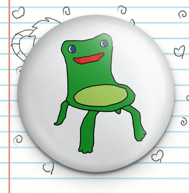 Cute Green Frog Chair Meme 1.25 inch Button image 1