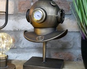 Handmade Deep Sea Divers Helmet Mantel Clock Vintage Style Metal Desk Table Décor GIFT