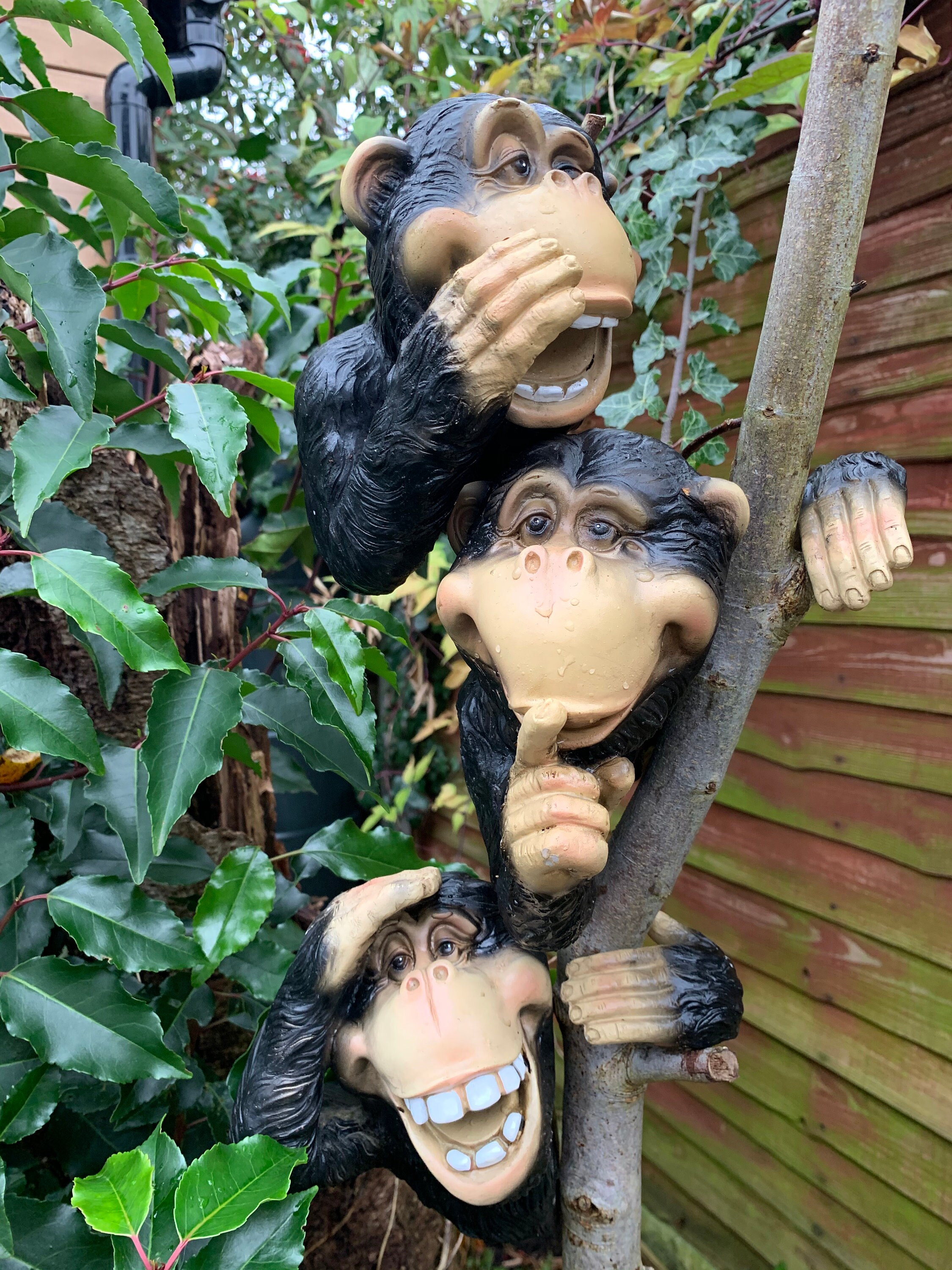 Set of 3 Monkey Garden Ornament Hanging Tree Hugger Hear See Etsy UK